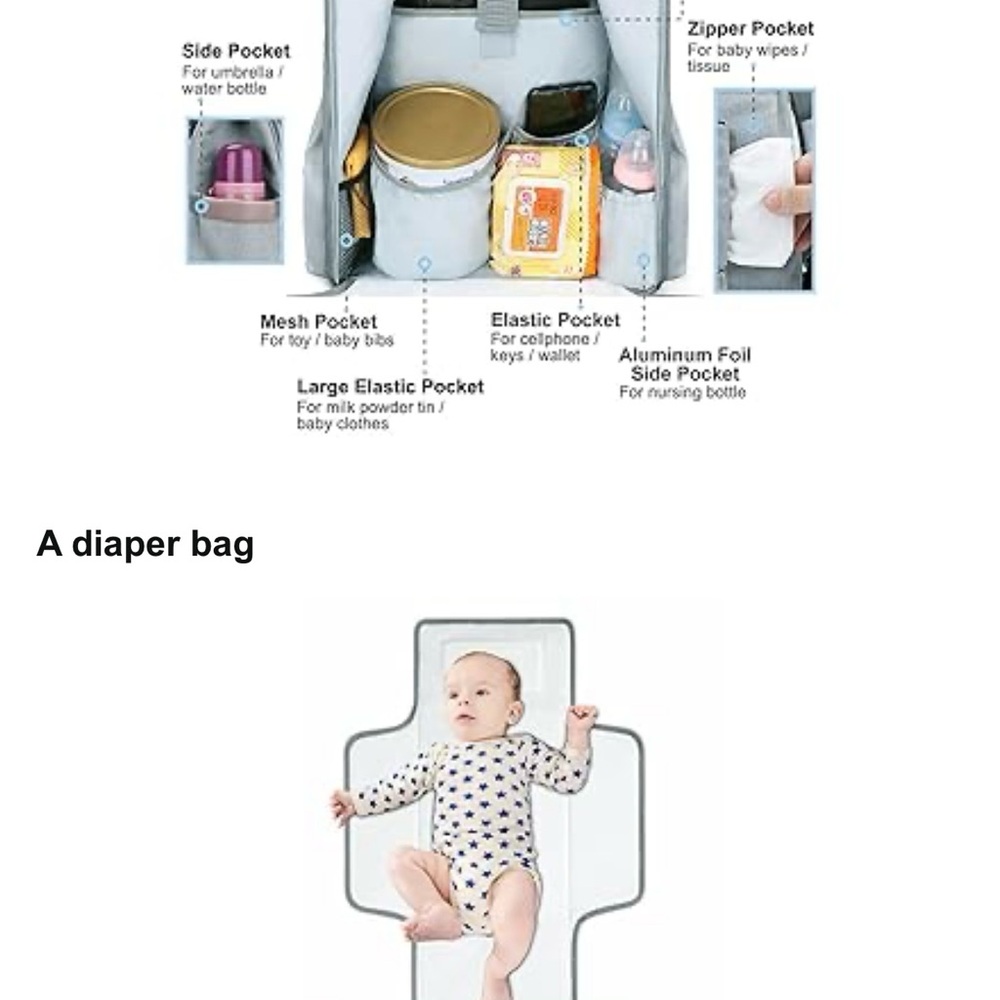 Stylish Gray Multi-Pocket Diaper Bag